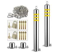 Parking Barrier 2 Pack Bollard Post and 5m Warning Chain, Parking Bollard for Lane Security, Stainless Steel Detachable Drive Bollard(Size:76×800mm) (76×650mm)
