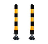 Parking Barrier Bollard with Reflective Tape, Safety Bollard Post with Detachable Base, Warning Column, for Construction Control, Garage, Roads(Yellow1-2pc,100cm/39.4in)