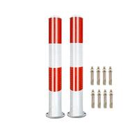 Parking Barriers 2-piece Outdoor Solar Safety Bollard, Steel Parking Barrier with Reflective Strips And Anchor Bolts(Red,80x11.4cm/31.5x4.5in)