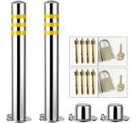 Parking Bollard Post, Parking Bollard 2 Pack SS Silver Multi Sizes Reflective Strips Padlock Easy Install(600x89mm/23x3.5in)