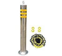 Parking Bollard Post, Parking Bollards Stainless Steel Silver Multiple Sizes Reflective with Plastic Chain(800x89mm/31.5x3.5in)