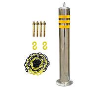 Parking Bollard Post, Reflective Stainless Steel Parking Bollards with Plastic Chain, Silver, Multiple Sizes(650x76mm/25.5x3in)