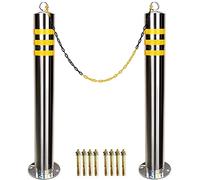 Parking Bollard Post, Security Stainless Steel Parking Bollard Post 2 Pcs Chain Driveway Barrier Multiple Sizes(76x650mm)