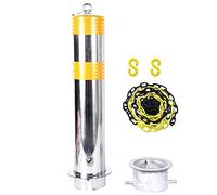 Parking Bollard Post, Silver Stainless Steel Parking Bollard Hanging Ring & Movable Base,600x114mm, 5m Chain