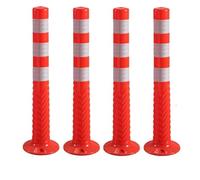 Parking bollards, 4 Pack Flexible Parking Bollard Post with Mounting Bolts, Reflective Driveway Traffic Stop Barrier Height)(Red White)