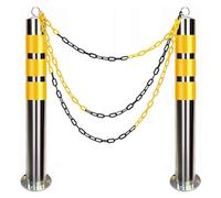 Parking Bollards and Traffic Cones with Reflective Tape and Chain Barrier for Driveway Safety and Traffic Control