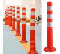 Parking bollards, Flexible Parking Safety Bollard Plastic, Traffic Delineator Post Concrete Floor Mounted, Reflective Warning Barrier Cones with Anchor Bolts(2pcs Red White)