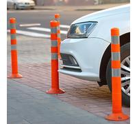 Parking bollards, Flexible Parking Safety Bollard Plastic, Traffic Delineator Post Concrete Floor Mounted, Reflective Warning Barrier Cones with Anchor Bolts(2pcs Red Silver)