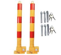 parking bollards，，Heavy-Duty Safety Bollard Parking Post - Steel Security Barrier with Reflective Strips for Car Parking Space Lock, Driveway Guard Blocker (Yellow, 2PCS)