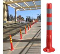 Parking bollards, Plastic Flexible Parking Barrier Bollards, Driveway/Road/Garage Lot Traffic Barricade Pole with Anchor Bolts H)(4pcs Red Silver)