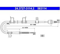 Cable, parking brake for HYUNDAI AVANTE ATE 24.3727-3114.2 NEW
