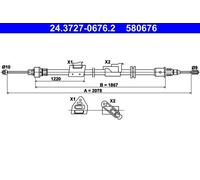 Handbrake cable 24.3727-0676.2 ATE for FORD MONDEO IV Turnier MONDEO IV S-MAX