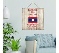 Parking for Laotian Only All Others Will Be Towed Shelf Décor Signs Funny Established Wood Sign Cute National Country Flags Wall Art Wood Plaque Sign Home Decor for Indoor House 12x12 Inch