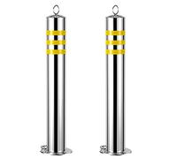 Parking Guardrails with Lock,2-Pack Driveway Bollards Reflective Road Markers Metal Sign Posts Stainless Steel Safety Bollard Traffic Pole(650x89mm) (800x76mm)