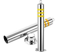 Parking Locks, Parking Piles,Parking Bers 2 Pack Bollards for Driveway Stainless Steel Bollard Post with Reflective Strips Parking Ber Sturdy and, Easy to Install (Silver 800x76mm/31