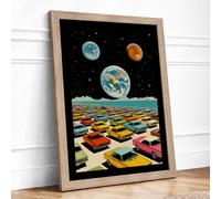 Parking Lot Cosmos Surrealism Framed Wall Art Print A2 (59.4×42cm) Oak, Wall Decor for Living Room, Bedroom, Office & Home, Ready to Hang, Art Gift