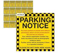 Parking Notice Stickers, 10x10cm for UK Private Land, High Visibility Yellow and Black Warning Tickets with Self Adhesive for Cars, Vans, Driveways and Parking Control, 20-Pack