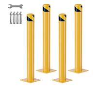 Parking Posts 4 Pack, 76cm Free Standing Safety Bollards with Installation Tools, Steel Security Barrier with Heavy Duty Base & Reflective Yellow Powder Coated for Driveways, Traffic Sensitive Areas