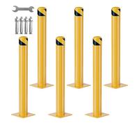 Parking Posts 6 Pack, 76cm Free Standing Safety Bollards with Installation Tools, Steel Security Barrier with Heavy Duty Base & Reflective Yellow Powder Coated for Driveways, Traffic Sensitive Areas