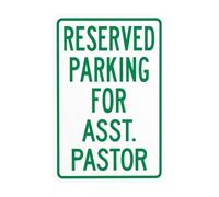 Parking Reserved For Asst. Pastor Metal Warning Sign with Easy Install for Indoor Outdoor Security, Business Office Home Garden Street Decor 20 x 30 cm