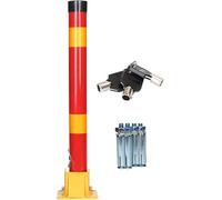 Parking Safety Bollards - Durable Driveway Security Posts with Anchor Bolts for Traffic Control, Red & Yellow, 4-Pack - Ideal for Garage & Public Areas