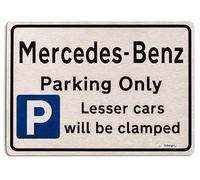 Parking Sign compatible for Mercedes car owner Gift - Personalised Metal Faced Brushed Aluminium - Size Small 200 mm -