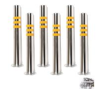 Parking Space Lock Lockable Barrier Safety Bollard, 24 Inch High Stainless Steel Posts with Reflective Strips, 3 Inch Diameter, 6 Pack s