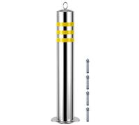 Parking Space Lock Lockable Barrier Security Post, Round Bollard, Heavy Duty Stainless Steel with Reflective Safety Post, 650mm Height