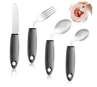 Parkinson Cutlery Set, 4-Piece Cutlery for Disabled People, Weighted Adaptive Cutlery Set, Grey Easy Grip Silicone Cutlery, Disabled Cutlery for Parkinson's, Hand Tremors and Arthritis