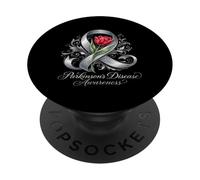 Parkinson's Disease Awareness Silver Ribbon And Red Tulip PopSockets Adhesive PopGrip