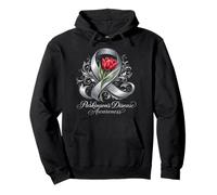 Parkinson's Disease Awareness Silver Ribbon And Red Tulip Pullover Hoodie