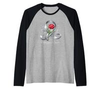 Parkinson's Disease Awareness Silver Ribbon and Red Tulip Raglan Baseball Tee
