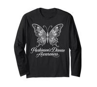 Parkinson's Disease Awareness Warrior Silver Butterfly Long Sleeve T-Shirt