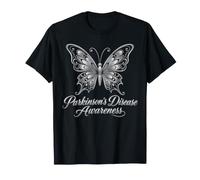 Parkinson's Disease Awareness Warrior Silver Butterfly T-Shirt
