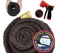 Parkland® Black Garden Hose Pipe Expandable Magic Hose Stretch Hosepipe with Solid Aluminium Ends & 9 Function Spray Gun Double Latex Core Extra Strength Fabric (150FT)
