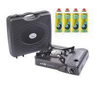 Parkland® Portable Single Burner Hob Camping Gas Stove Cooker + 4 Gas Refills