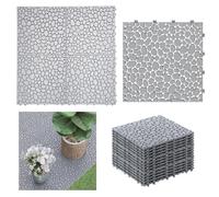 Parkland® Set of 12 Garden Tiles - Grey Cobblestone Effect, Durable Plastic, Anti Slip, Weather Proof, Easy to install Interlocking Garden Slabs for Patio, Walkways & Outdoor Use - 30 x 30 Cm