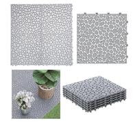 Parkland® Set of 4 Garden Tiles - Grey Cobblestone Effect, Durable Plastic, Anti Slip, Weather Proof, Easy to install Interlocking Garden Slabs for Patio, Walkways & Outdoor Use - 30 x 30 Cm