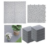 Parkland® Set of 48 Garden Tiles - Grey Cobblestone Effect, Durable Plastic, Anti Slip, Weather Proof, Easy to install Interlocking Garden Slabs for Patio, Walkways & Outdoor Use - 30 x 30 Cm