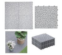 Parkland® Set of 8 Garden Tiles - Grey Cobblestone Effect, Durable Plastic, Anti Slip, Weather Proof, Easy to install Interlocking Garden Slabs for Patio, Walkways & Outdoor Use - 30 x 30 Cm