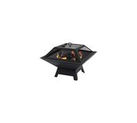 Parkland Square Fire Pit with BBQ Grill Heater Outdoor Garden Black Barbeque Metal Brazier Patio Decor Firepit Stove Portable Heat Mesh Cover for