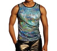 PARKLEES Men's 70s Metallic Sparkle Sequin Tank Top Laser Silver XXL