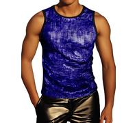 PARKLEES Men's 70s Metallic Sparkle Sequin Tank Top Royal Blue L