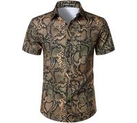 PARKLEES Men's Animal Print Shirt Casual Snake Pattern Short Sleeve Button Down Shirt Brown Black X-Large