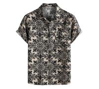 PARKLEES Men's Casual Linen Hawaiian Shirt Short Sleeve Button Down Retro Shirts Hipster 70s Hippie Tops Black Rence Large