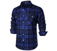 PARKLEES Men's Casual Regular Fit Button Up Flannel Checked Plaid Shirts with Pockets PZLCL41 Royal Blue XXL