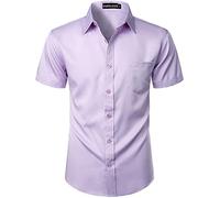 PARKLEES Mens Casual Urban Stylish Slim Fit Short Sleeve Button Up Dress Shirt with Pocket EU-ZLSC15 Lavender XXX-Large