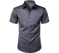 PARKLEES Mens Casual Urban Stylish Slim Fit Short Sleeve Button Up Dress Shirt with Pocket EU-ZLSC15 Charcoal Gray XXX-Large