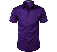 PARKLEES Mens Casual Urban Stylish Slim Fit Short Sleeve Button Up Dress Shirt with Pocket EU-ZLSC15 Purple XXX-Large
