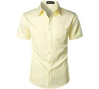 PARKLEES Mens Casual Urban Stylish Slim Fit Short Sleeve Button Up Dress Shirt with Pocket EU-ZLSC15 Ivory XXX-Large